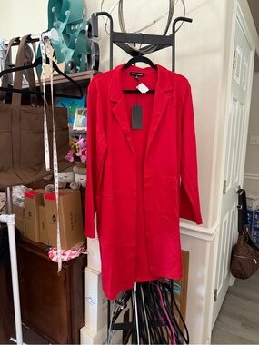 Dear Scarlett Bright Red Long Open-Front Blazer